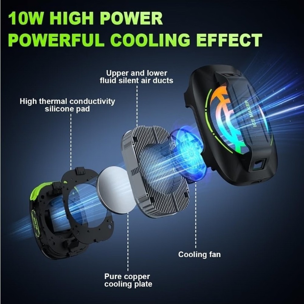 Wireless Phone Cooler for iPhone Android RGB Light Wireless Charging Cooling Fan - Picture 7 of 7